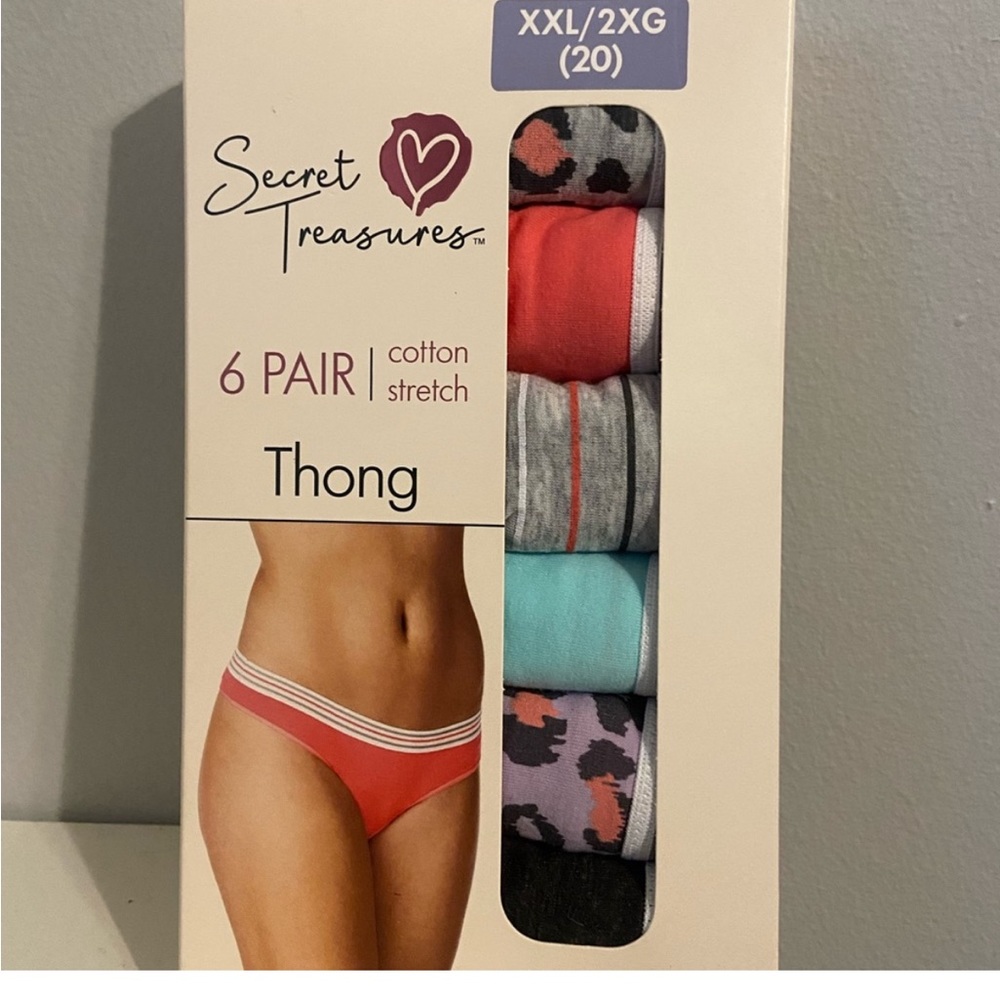 Secret Treasures Cotton Stretch Thong Panties 6-Pack Size XXL / 2X (20) New